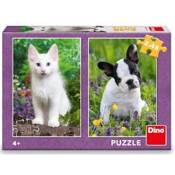 Puzzle cu 2x48 de piese Dino Toys - catel si pisica 381650