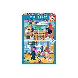 Puzzle 2x48 piese Airport + Train 18604