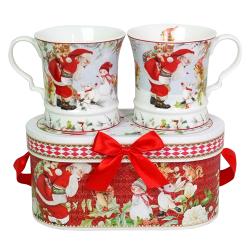 Set 2 Cani din Portelan cu Mos Craciun si cutie cadou R2098T/N D421