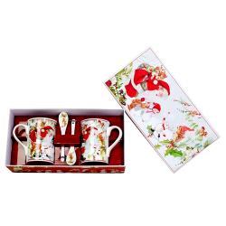 Set 2 Cani din Portelan, Tematica Craciun, cu Lingurite cutie cadou R2053T D421