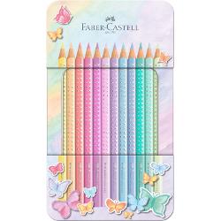 Creioane colorate Faber-Castell Sparkle, in cutie metalica, 12 culori pastelate 201910